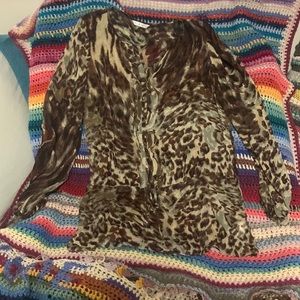 CAbi 100% silk Cheetah print drawstring blouse, size Large